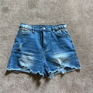 SHEIN Frayed Hem Blue Jean Shorts